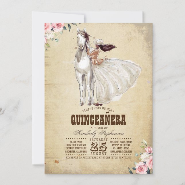 Western Quinceañera - 15th Birthday Invitation (Front)