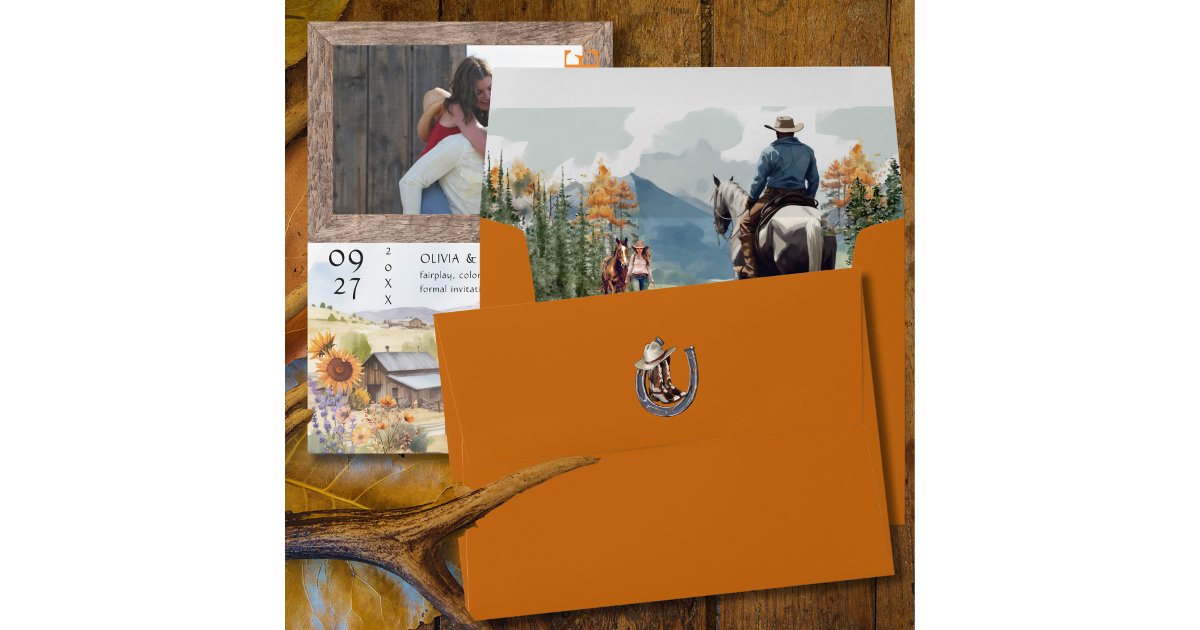 Western Ranch Autumn Envelope with Cowboy Liner | Zazzle