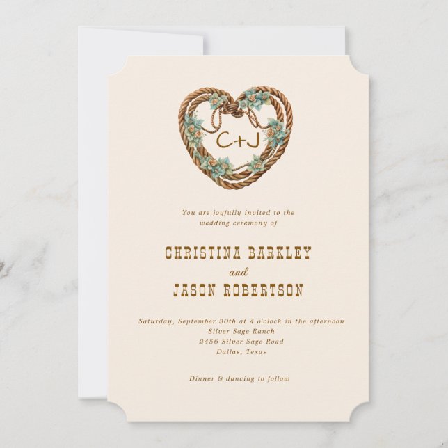 Western Ranch Country Monogram All in One Wedding  Invitation (Front)