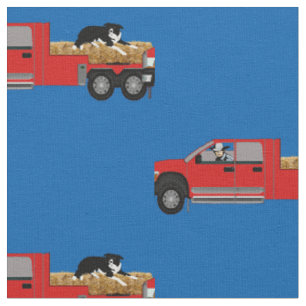 Western Ranch Cowboy In Truck with Hay and Dog  Fabric