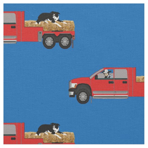 Western Ranch Cowboy In Truck with Hay and Dog  Fabric