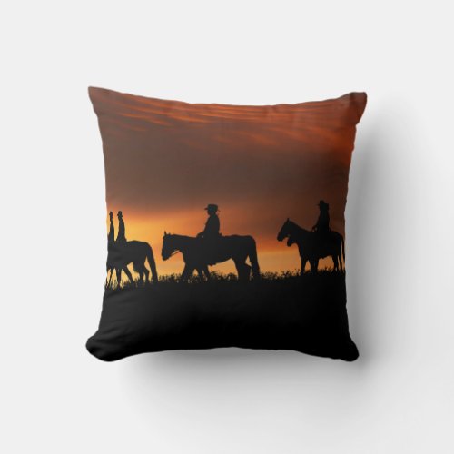 Western Ranch Cowboys at Sunset Design Throw Pillow