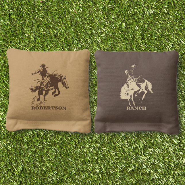 Western Ranch Cowboys Rodeo Personalized Cornhole Bags (Grass)