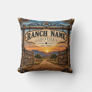 Western Ranch Gate Sunset Throw Pillow