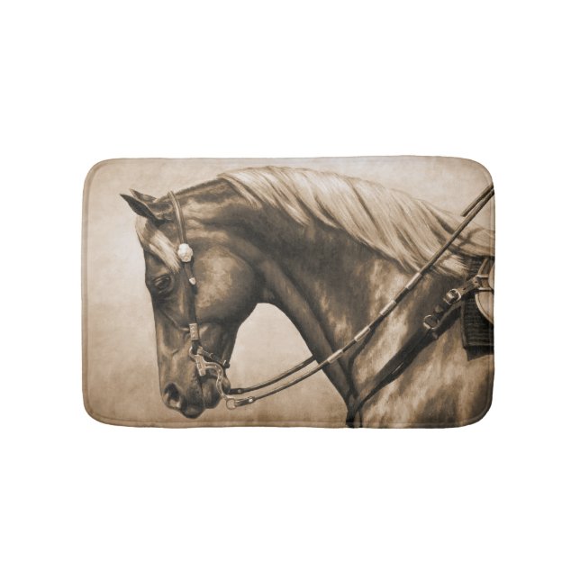 Western Ranch Horse Old Photo Sepia Bath Mat (Front)