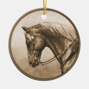 Western Ranch Horse Old Photo Sepia Ceramic Ornament