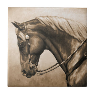 Western Ranch Horse Old Photo Sepia Ceramic Tile