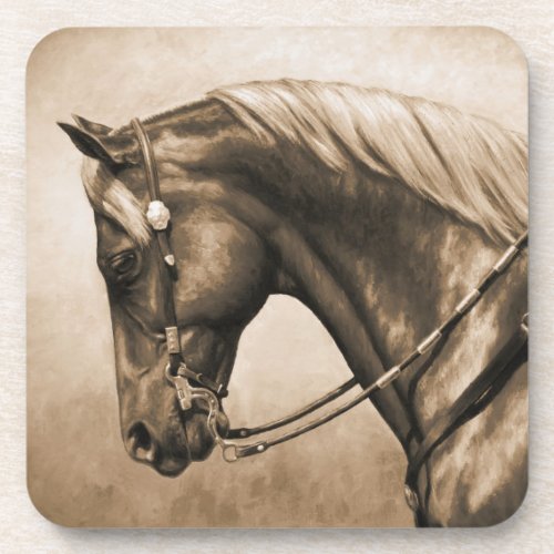Western Ranch Horse Old Photo Sepia Coaster