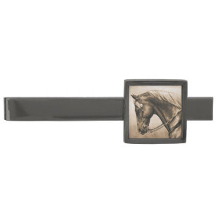 Western Ranch Horse Old Photo Sepia Gunmetal Finish Tie Bar