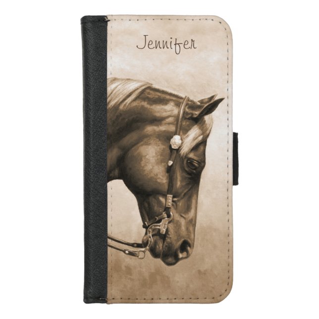 Western Ranch Horse Old Photo Sepia iPhone Wallet Case (Front)