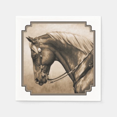 Western Ranch Horse Old Photo Sepia Paper Napkins