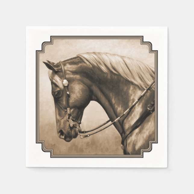 Western Ranch Horse Old Photo Sepia Paper Napkins (Front)