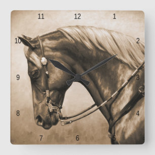 Western Ranch Horse Old Photo Sepia Square Wall Clock