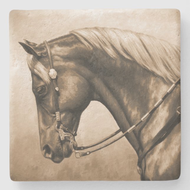 Western Ranch Horse Old Photo Sepia Stone Coaster (Front)