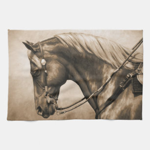 Western Ranch Horse Old Photo Sepia Towel