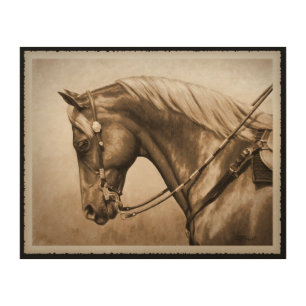 Western Ranch Horse Old Photo Sepia Wood Wall Art