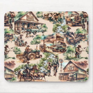 Western Ranch or Country Farm Scene Mouse Pad