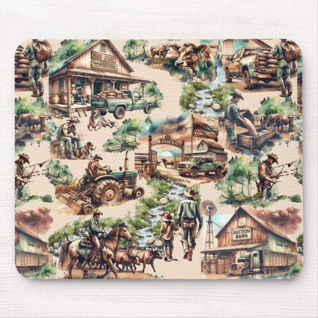 Western Ranch or Country Farm Scene Mouse Pad (Front)