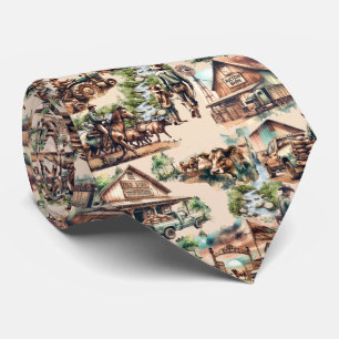 Western Ranch or Country Farm Scene  Neck Tie