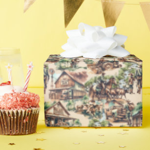 Western Ranch or Country Farm Scene Wrapping Paper