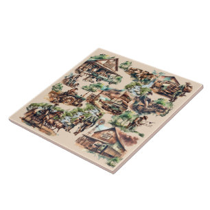 Western Ranch or Country Farm Scenes Ceramic Tile