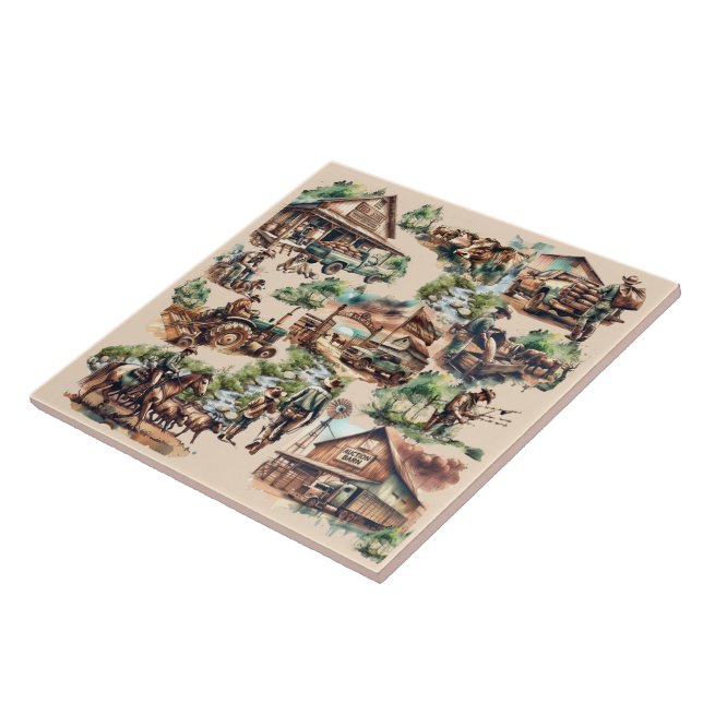 Western Ranch or Country Farm Scenes Ceramic Tile (Side)