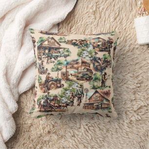 Western Ranch or Country Farm Scenes Throw Pillow