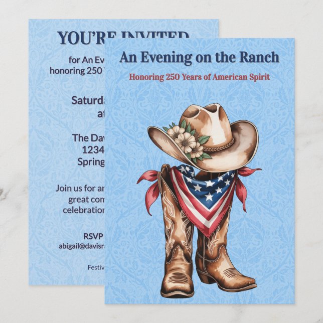 Western Ranch Spirit Patriotic US 250 Celebration Invitation (Front/Back)