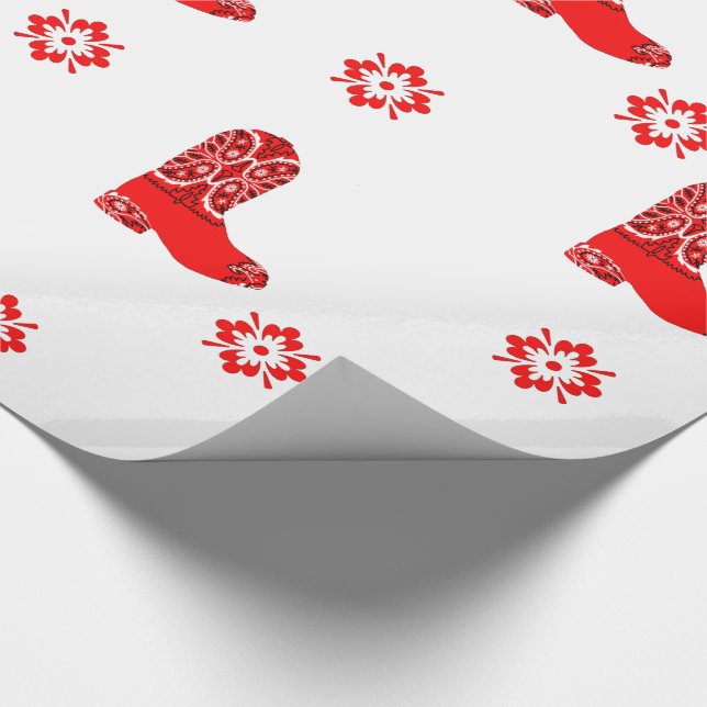 Western Red Bandana Print Cowboy Boot Cutout Wrapping Paper (Corner)