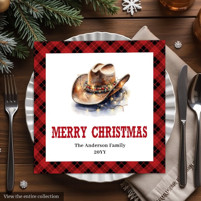 Western Red Black Check Holiday Paper Napkins (Western Red Black Check Holiday Paper Napkins)