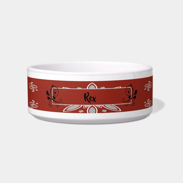 Western Red/Black Paisley Personalized Pet Bowl (Front)