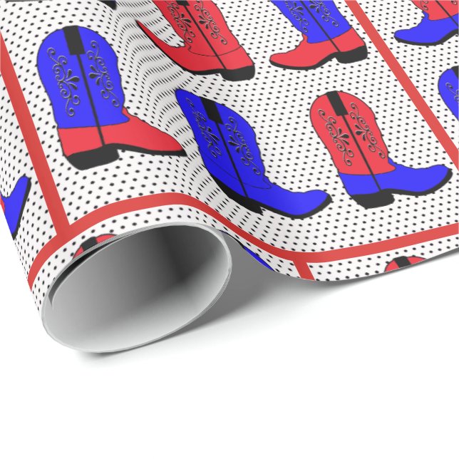 Western Red?Blue Cowboy Boots Gift Wrapping paper (Roll Corner)