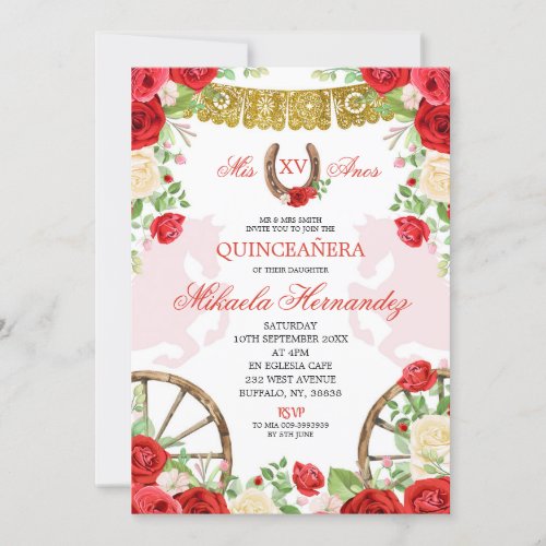 Western Red Burgundy Quinceanera Invitation