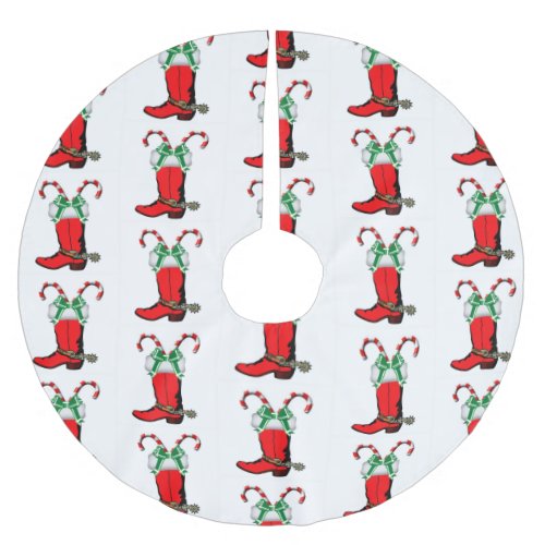 Western Red Cowboy Boot And Candy Canes Brushed Polyester Tree Skirt