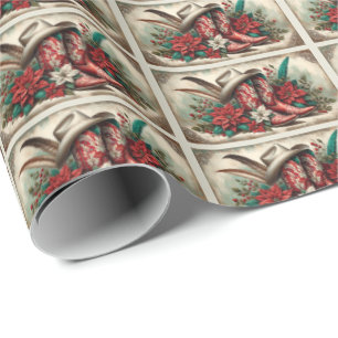 Western Red Cowboy Boots Christmas Wrapping Paper
