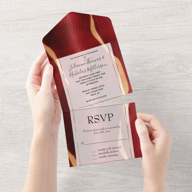 Western Red Cream Cowhide  All In One Invitation (Tearaway)