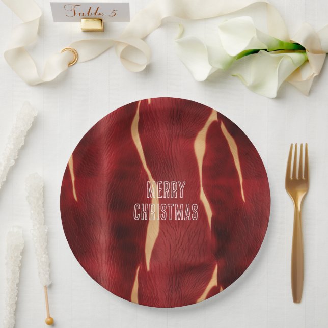 Western Red Cream Cowhide Paper Plates (Wedding)