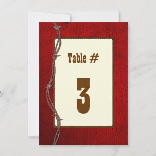 Western Red Leather Wedding Reception Table Number