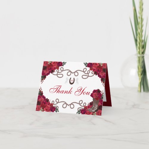 Western Red Roses Charra Quinceanera Thank You Invitation