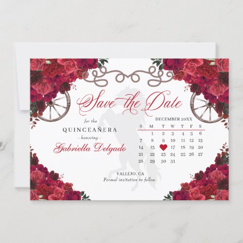 Western Red Roses Charro Quinceaera Save The Date Invitation