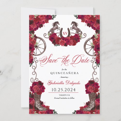 Western Red Roses Charro Save The Date Quinceaera Invitation