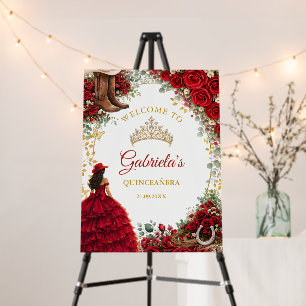Western Red Roses Country Quinceañera Welcome Foam Board