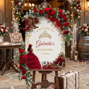 Western Red Roses Country Quinceañera Welcome Foam Board