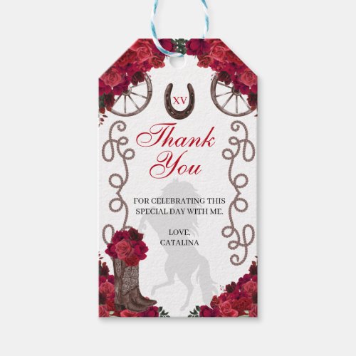 Western Red Roses Ranchero Quinceanera Gift Tags