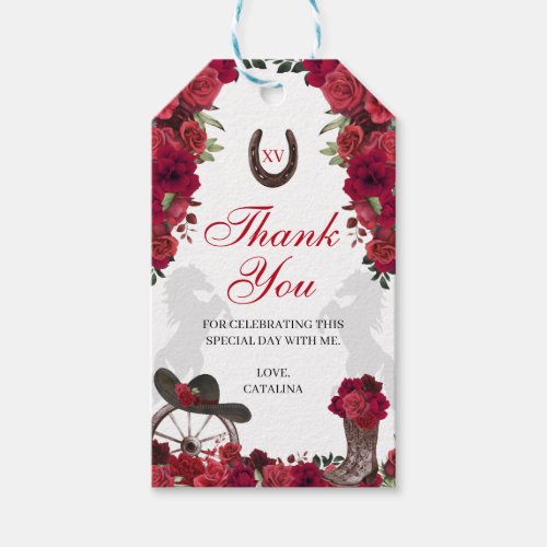 Western Red Roses Ranchero Quinceanera Gift Tags