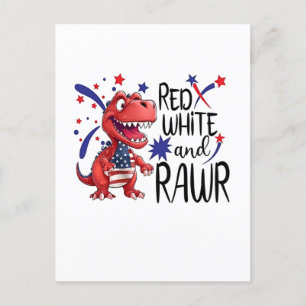 Western Red White Rawr Dinosaur  Invitation Postcard