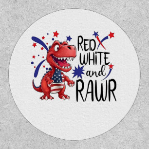 Western Red White Rawr Dinosaur  Patch