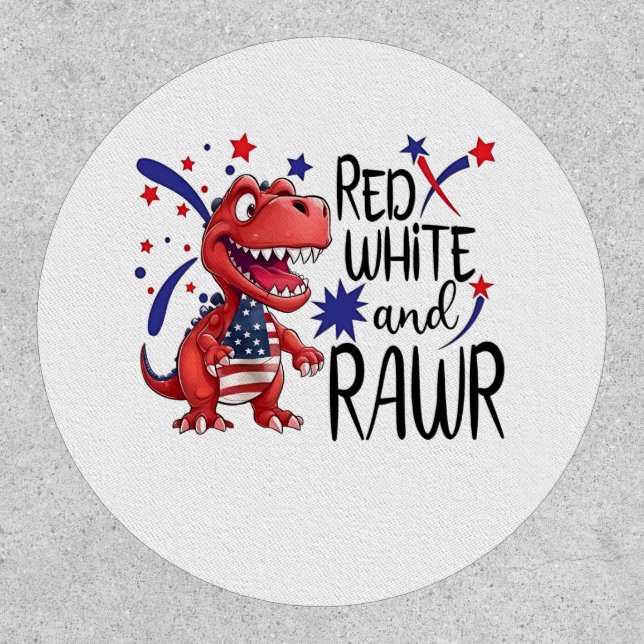 Western Red White Rawr Dinosaur  Patch (Front)
