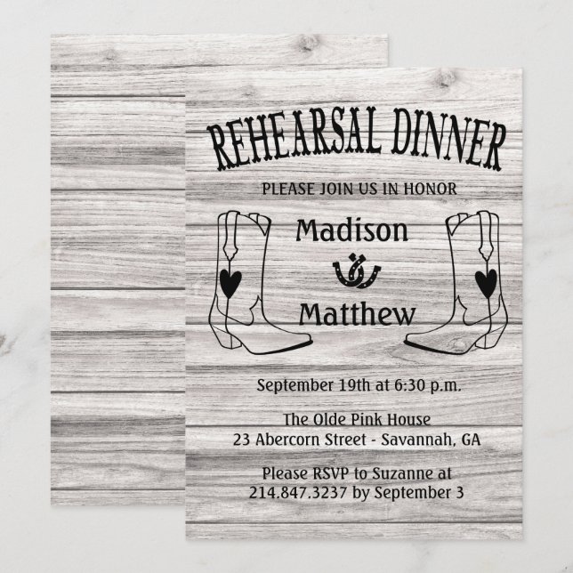 Western Rehearsal Dinner Cowboy Boots Wedding Invitation (Front/Back)