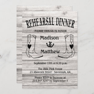 Western Rehearsal Dinner Cowboy Boots Wedding Invitation